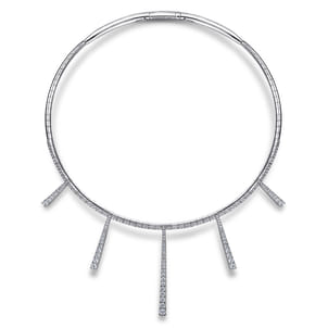 18K White Gold Multi Diamond Bar Station Necklace