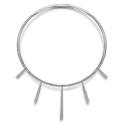 18K White Gold Multi Diamond Bar Station Necklace
