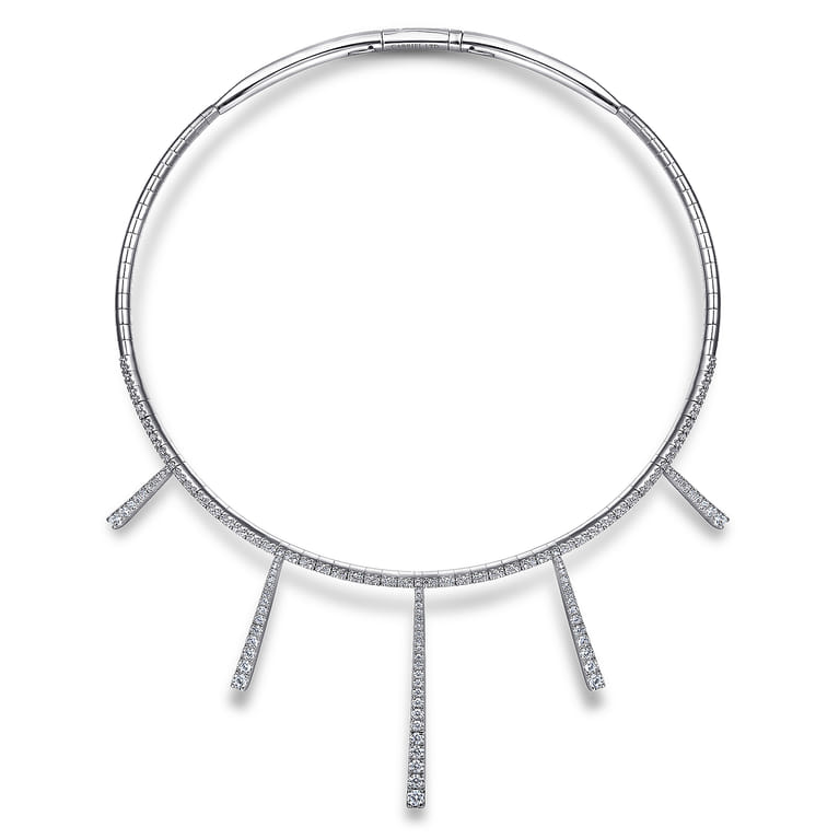 18K White Gold Multi Diamond Bar Station Necklace - 3.04 ct - Shot 2