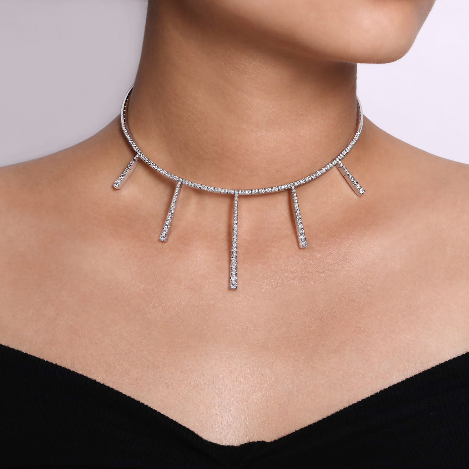 18K White Gold Multi Diamond Bar Station Necklace - 3.04 ct - Shot 4