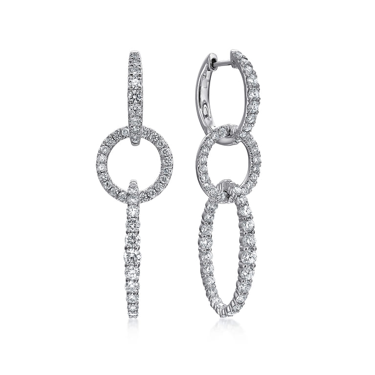 18K White Gold Multi Link Diamond Drop Huggies - 2.3 ct - Shot 1