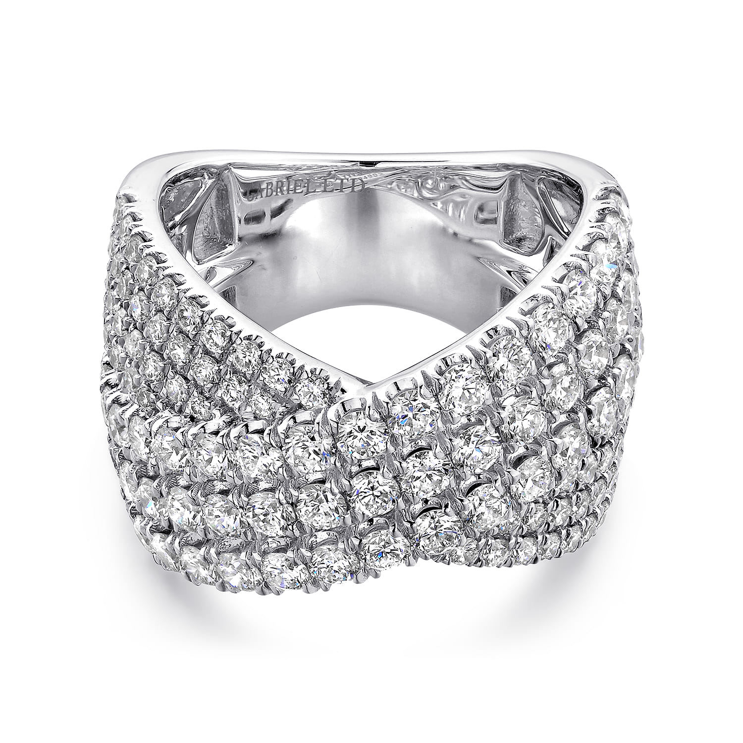 18K White Gold Multi Row Diamond Criss Cross Ring - 2.41 ct - Shot 1
