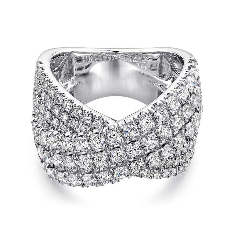 18K White Gold Multi Row Diamond Criss Cross Ring - 2.41 ct - Shot 1