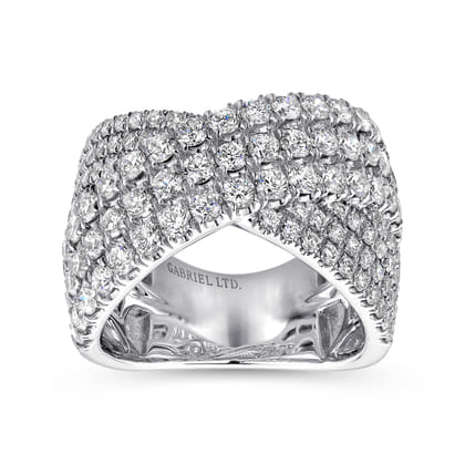 18K White Gold Multi Row Diamond Criss Cross Ring