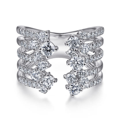 18K White Gold Multi Row Diamond Statement Ring
