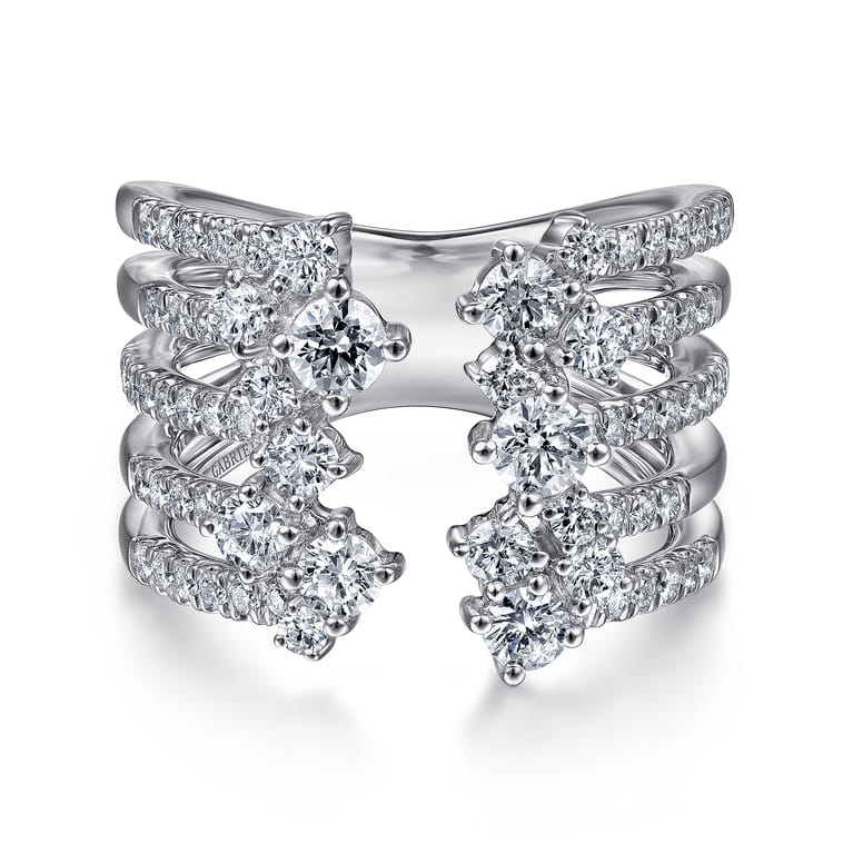 18K White Gold Multi Row Diamond Statement Ring - 1.45 ct - Shot 1