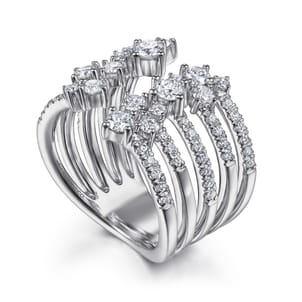 18K White Gold Multi Row Diamond Statement Ring