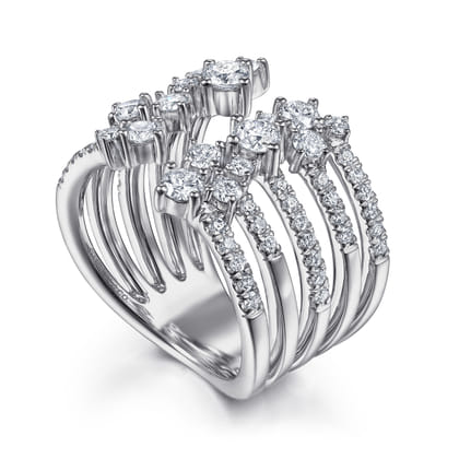 18K White Gold Multi Row Diamond Statement Ring