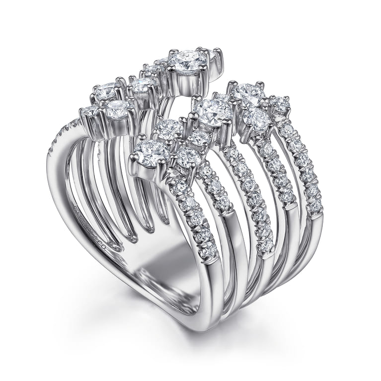 18K White Gold Multi Row Diamond Statement Ring - 1.45 ct - Shot 3