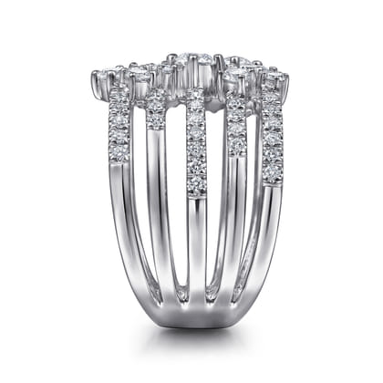 18K White Gold Multi Row Diamond Statement Ring