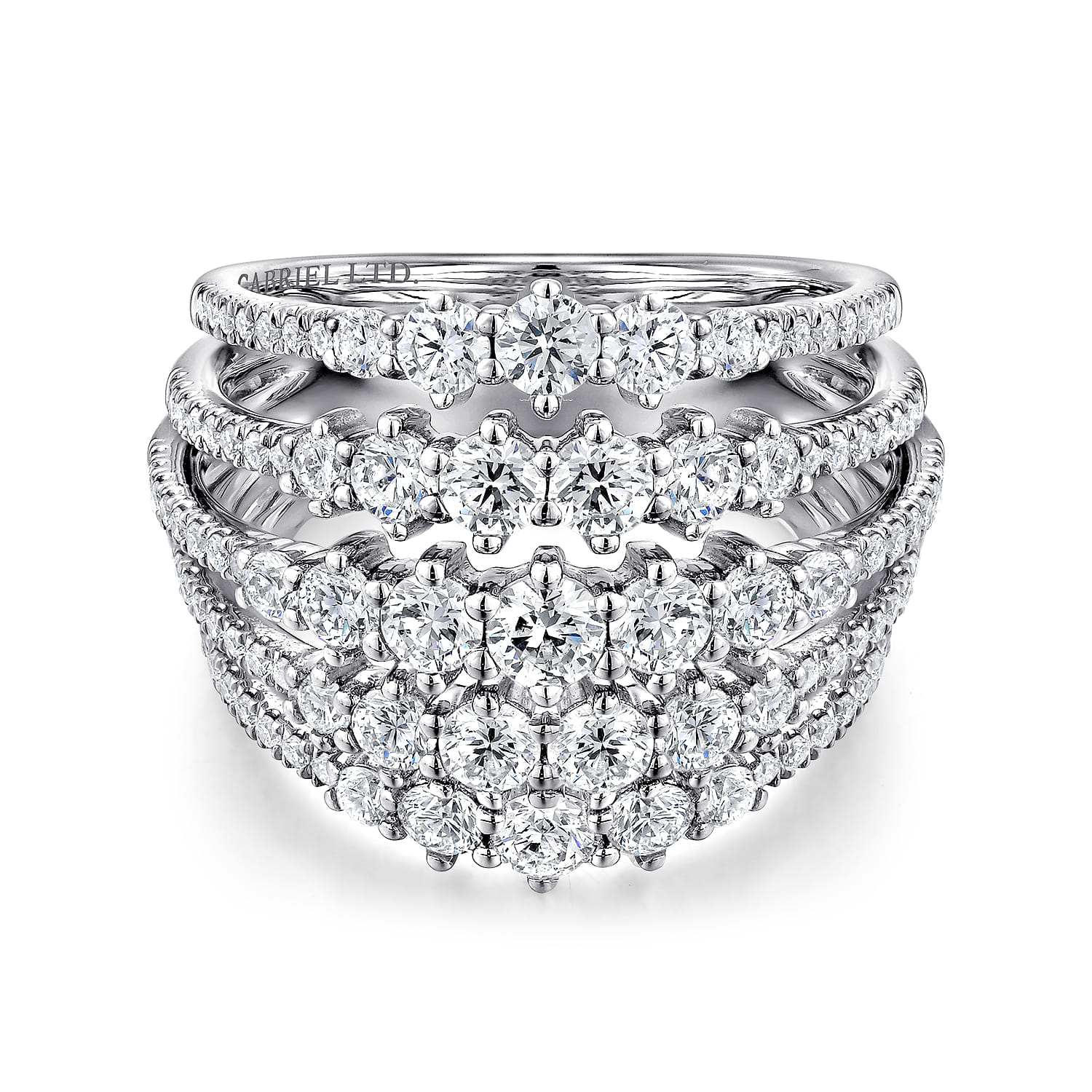 18K White Gold Multi Row Diamond Station Ring - 2.15 ct - Shot 1