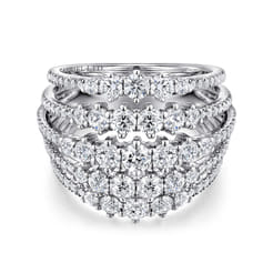 18K White Gold Multi Row Diamond Station Ring