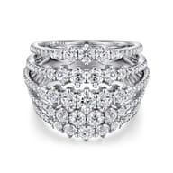 18K White Gold Multi Row Diamond Station Ring