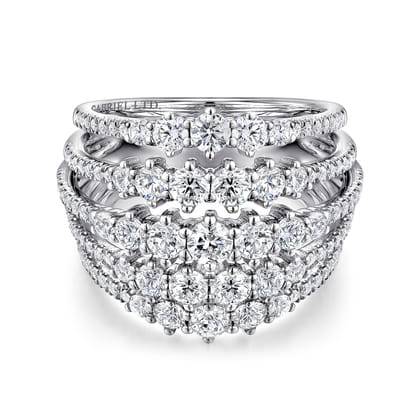 18K White Gold Multi Row Diamond Station Ring