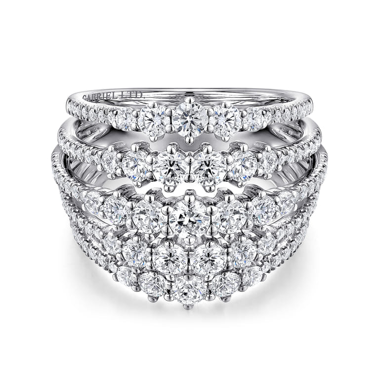 18K White Gold Multi Row Diamond Station Ring - 2.15 ct - Shot 1