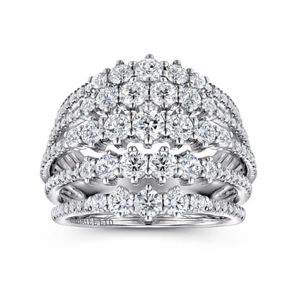 18K White Gold Multi Row Diamond Station Ring