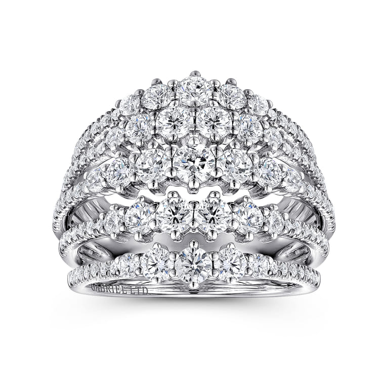18K White Gold Multi Row Diamond Station Ring - 2.15 ct - Shot 4