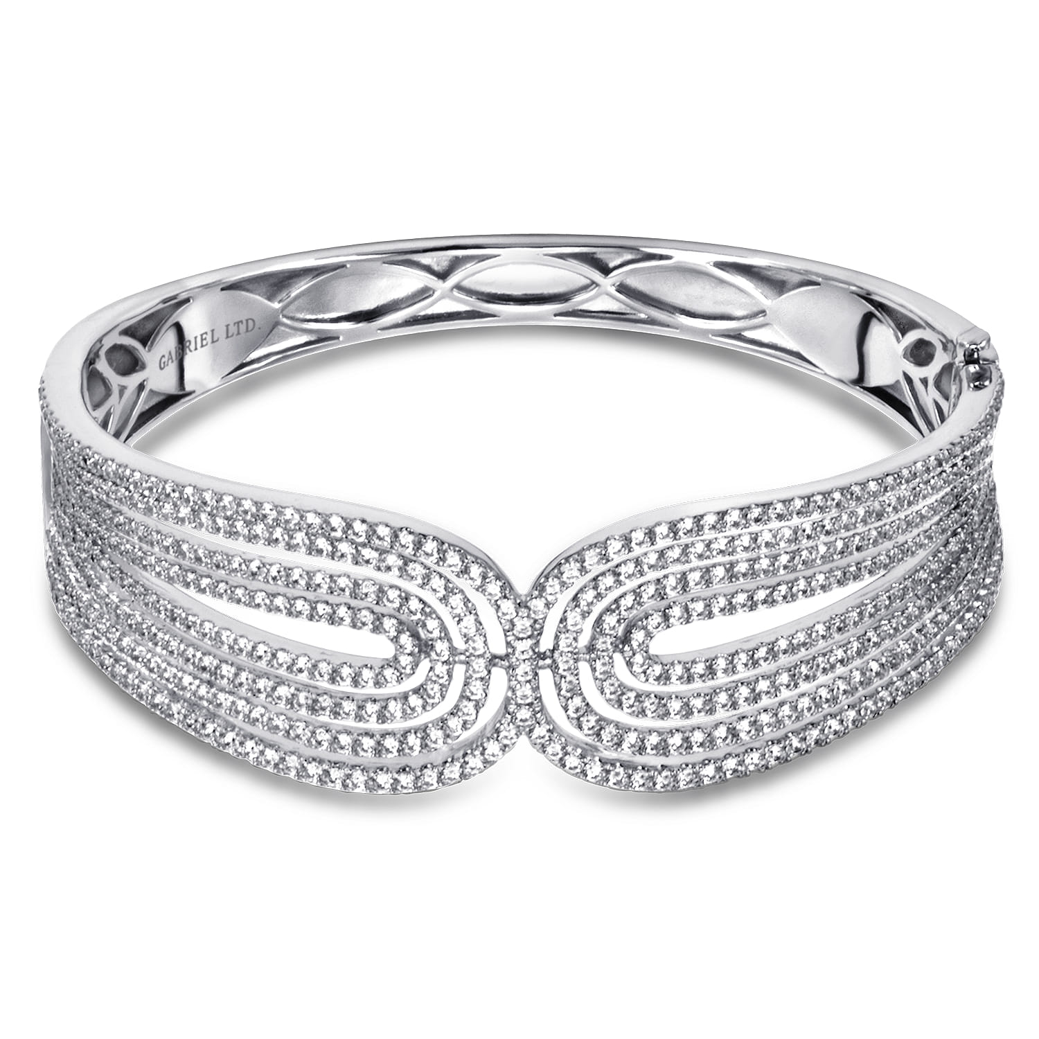 18K White Gold Multi Row Textured Diamond Bangle - 5.44 ct - Shot 1