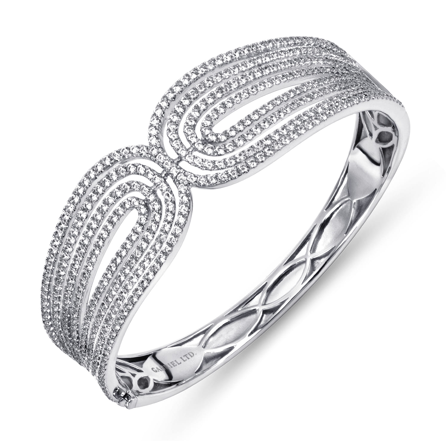 18K White Gold Multi Row Textured Diamond Bangle - 5.44 ct - Shot 2