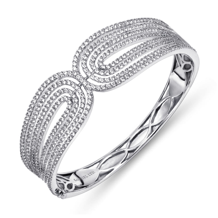 18K White Gold Multi Row Textured Diamond Bangle - 5.44 ct - Shot 2