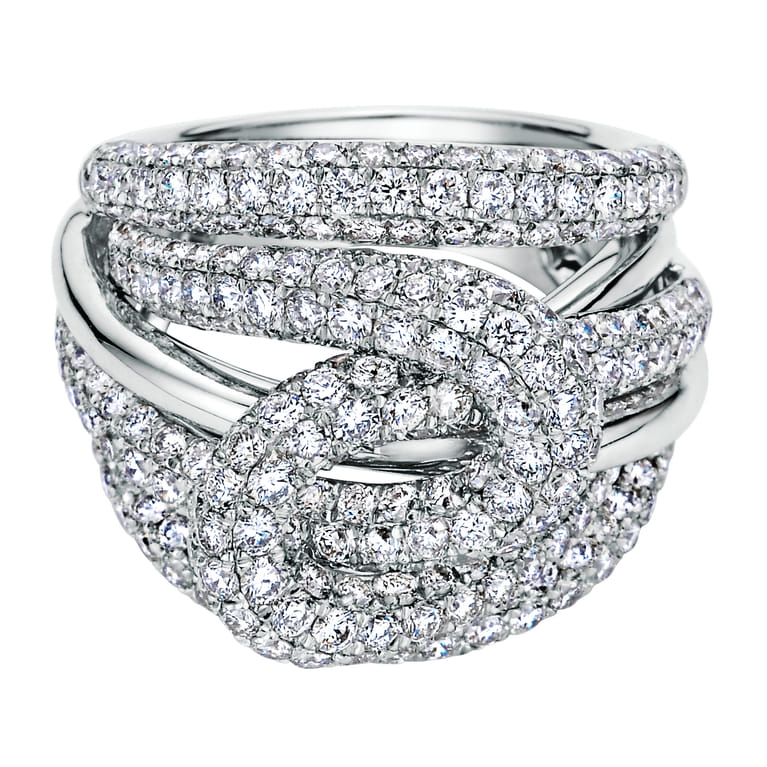 18K White Gold Multi Row Twisted Diamond Knot Ring - 4.4 ct - Shot 1