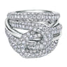 18K White Gold Multi Row Twisted Diamond Knot Ring - 4.4 ct