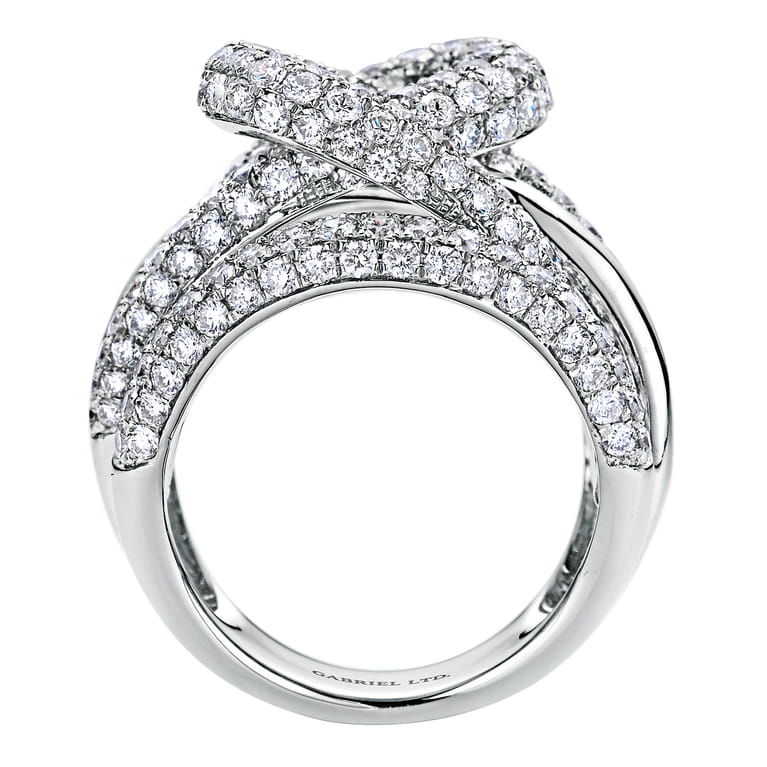 18K White Gold Multi Row Twisted Diamond Knot Ring - 4.4 ct - Shot 2