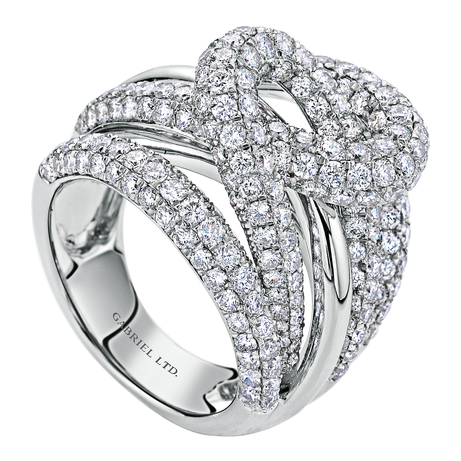18K White Gold Multi Row Twisted Diamond Knot Ring - 4.4 ct - Shot 3