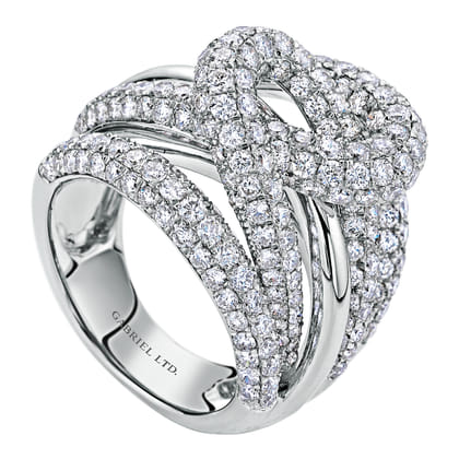 18K White Gold Multi Row Twisted Diamond Knot Ring