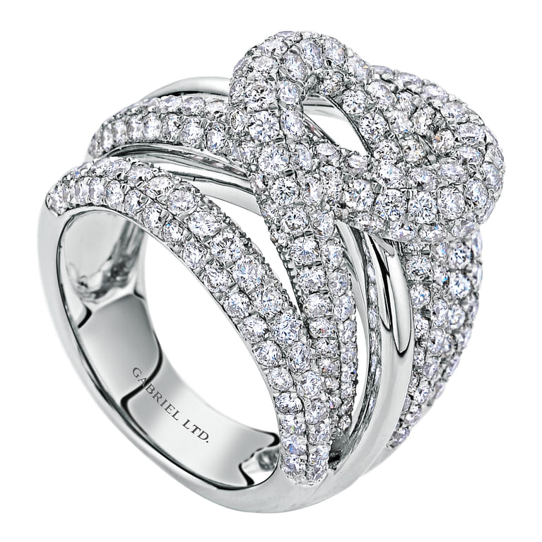18K White Gold Multi Row Twisted Diamond Knot Ring - 4.4 ct - Shot 3