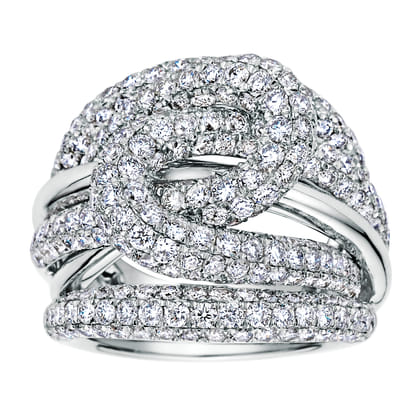 18K White Gold Multi Row Twisted Diamond Knot Ring