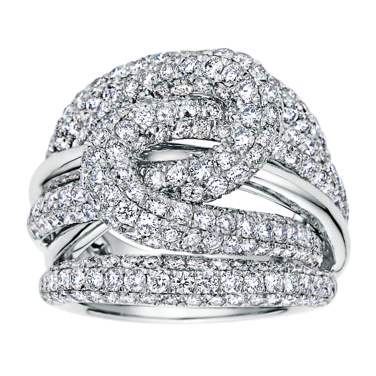 18K White Gold Multi Row Twisted Diamond Knot Ring - 4.4 ct - Shot 4