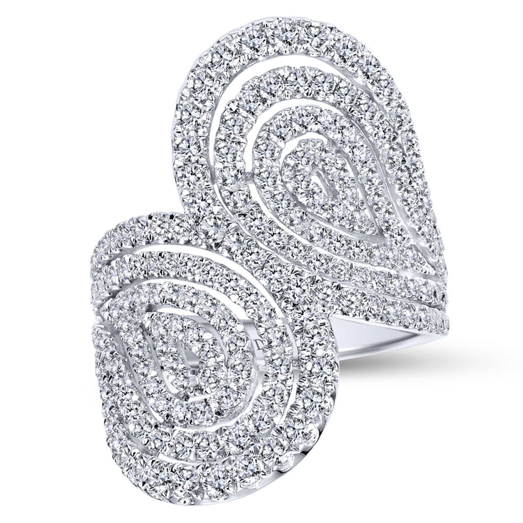 18K White Gold Multi Teardrop Bypass Diamond Statement Ring