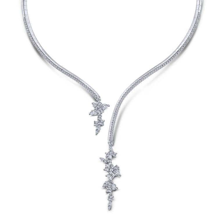 18K White Gold Open Diamond Cluster Collar Necklace - 5.31 ct - Shot 1