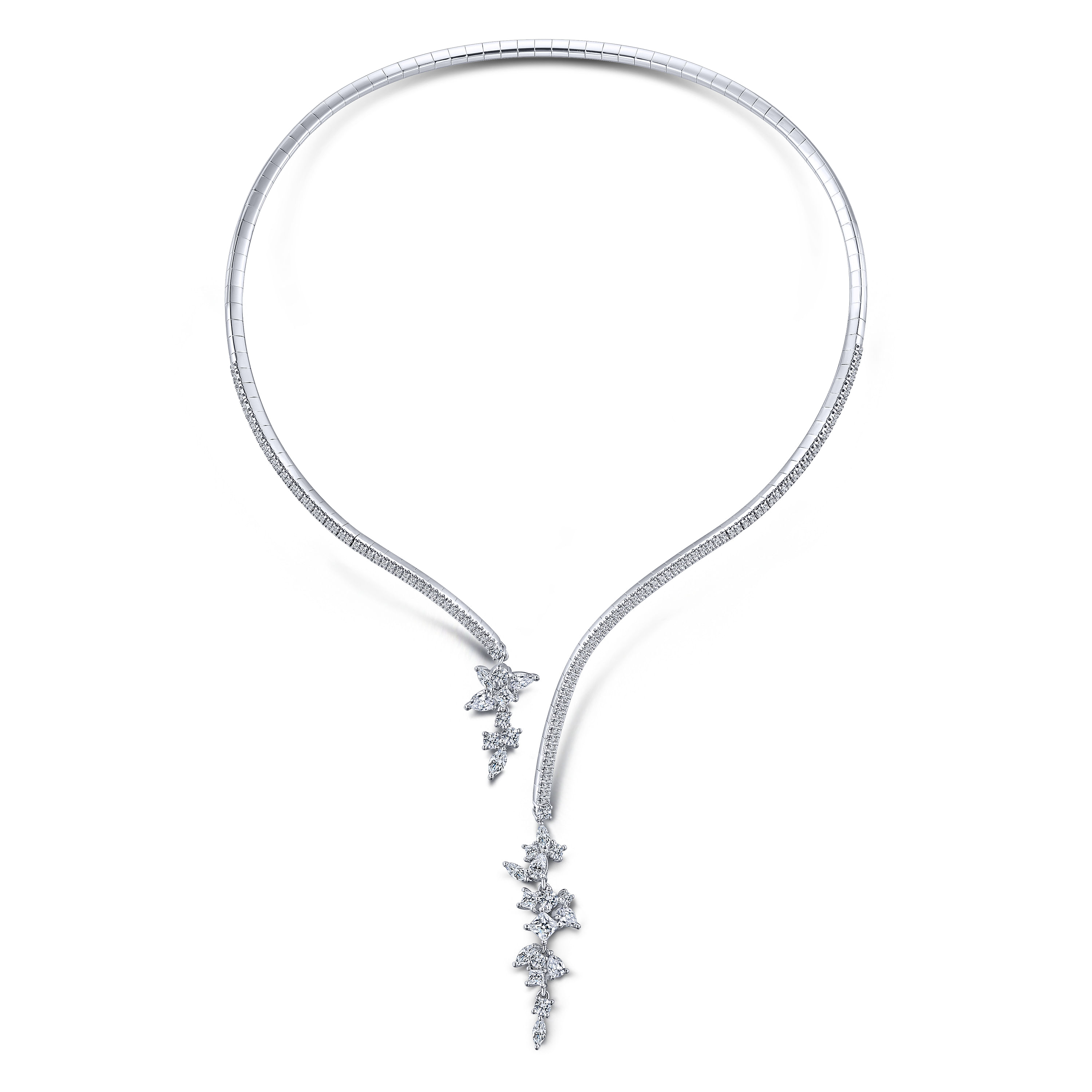 18K White Gold Open Diamond Cluster Collar Necklace