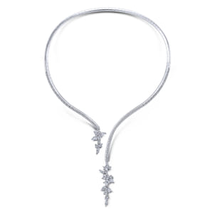 18K White Gold Open Diamond Cluster Collar Necklace