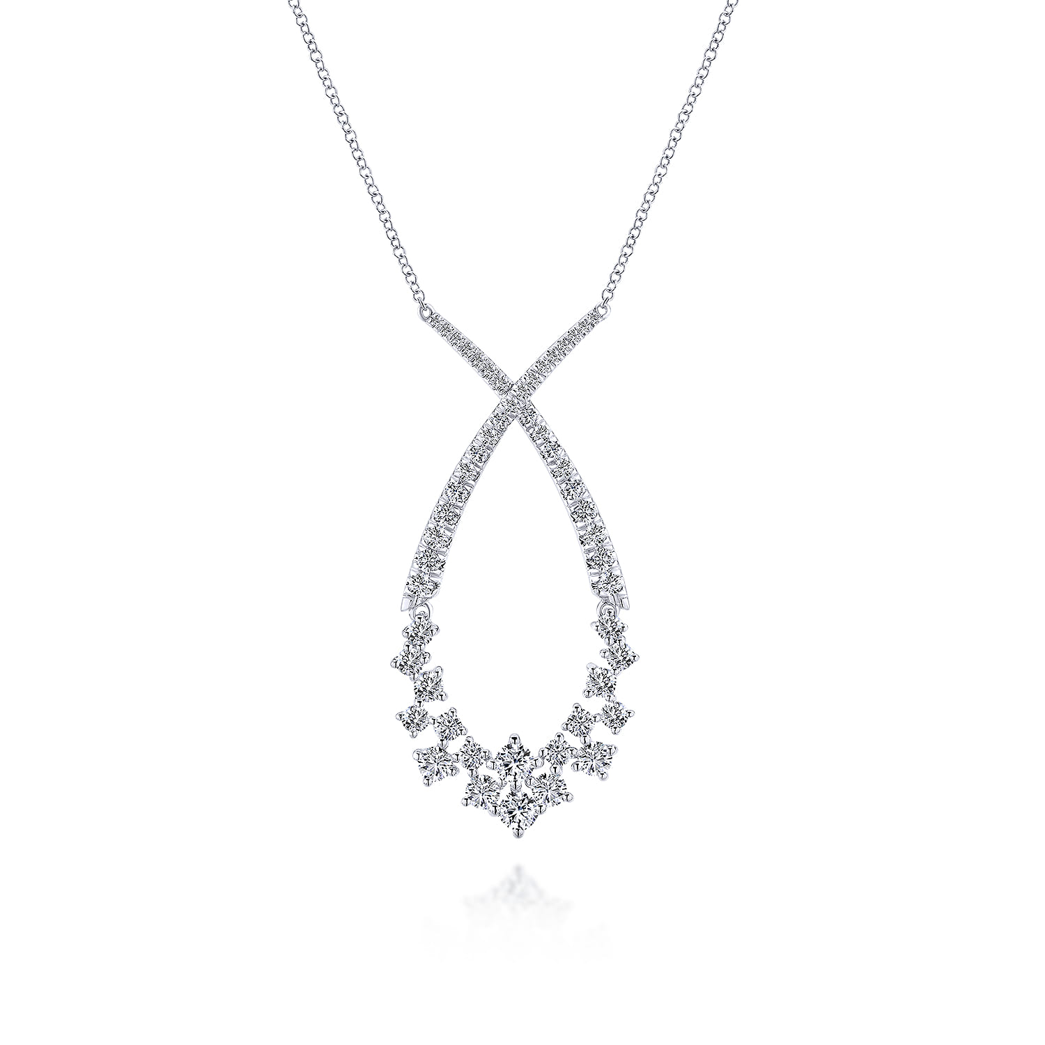 18K White Gold Open Diamond Cluster Teardrop Pendant Necklace - 1.4 ct - Shot 1
