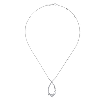 18K White Gold Open Diamond Cluster Teardrop Pendant Necklace