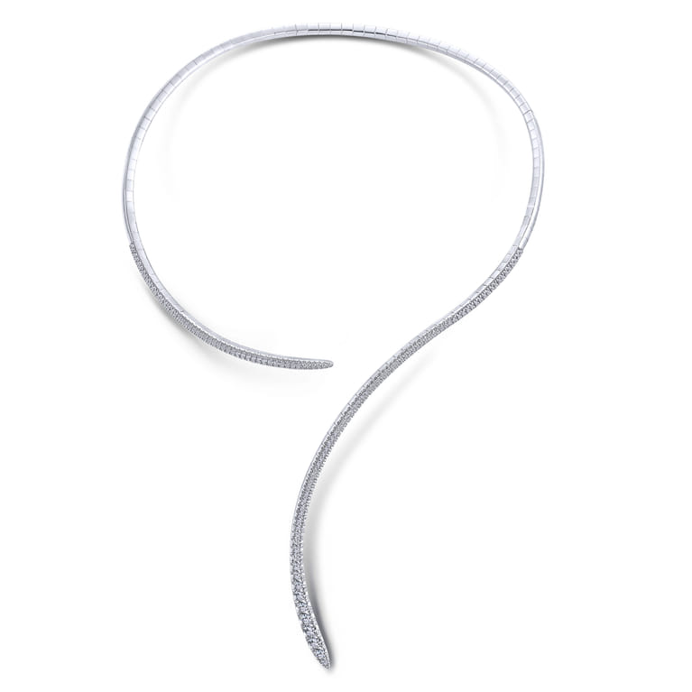 18K White Gold Open Diamond Collar Necklace - 2.7 ct - Shot 2