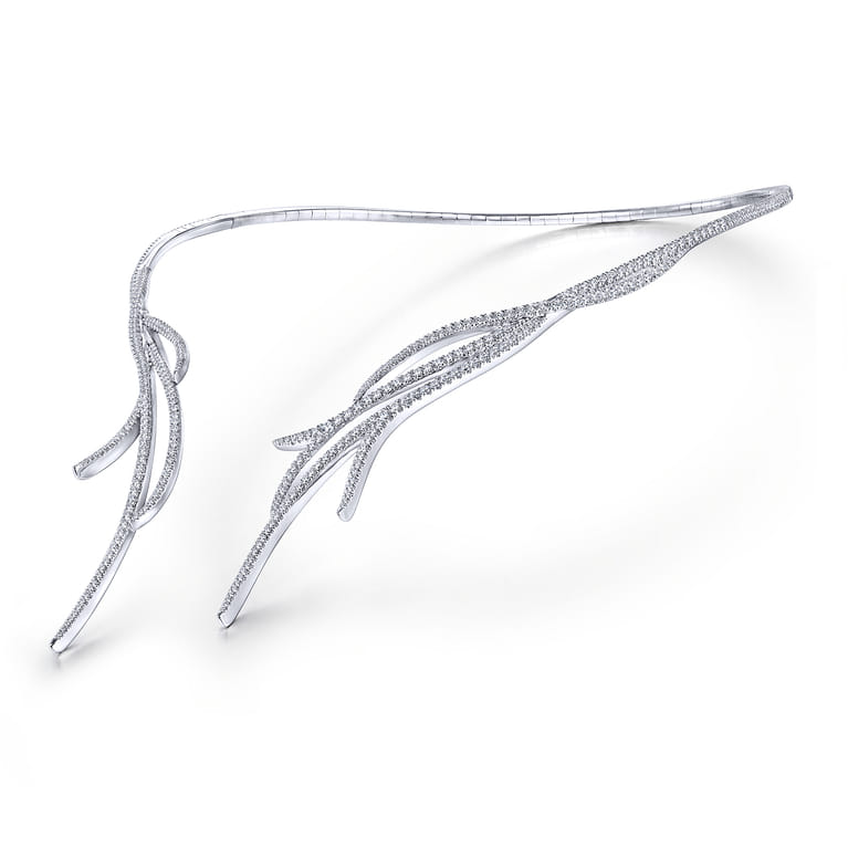 18K White Gold Open Multi Row Diamond Statement Necklace - 4.77 ct - Shot 1