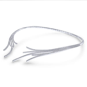 18K White Gold Open Multi Row Diamond Statement Necklace