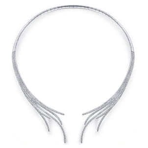 18K White Gold Open Multi Row Diamond Statement Necklace