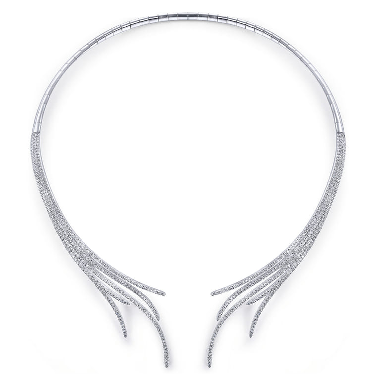 18K White Gold Open Multi Row Diamond Statement Necklace - 3.97 ct - Shot 2