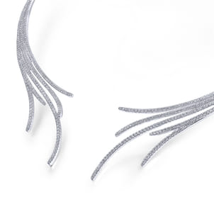 18K White Gold Open Multi Row Diamond Statement Necklace