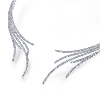 18K White Gold Open Multi Row Diamond Statement Necklace