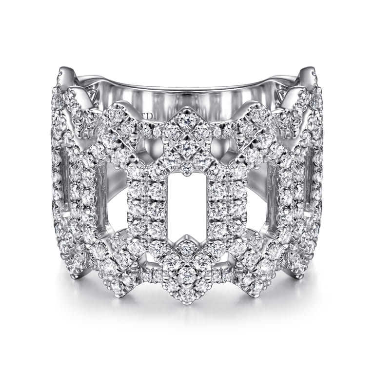 18K White Gold Oval Diamond Cutout Stations Statement Ring - 1.49 ct - Shot 1