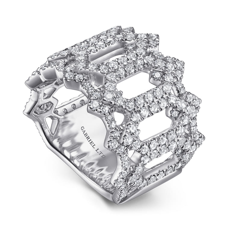 18K White Gold Oval Diamond Cutout Stations Statement Ring - 1.49 ct - Shot 2