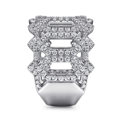 18K White Gold Oval Diamond Cutout Stations Statement Ring