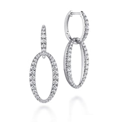 18K White Gold Oval Diamond Link Huggies