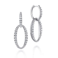 18K White Gold Oval Diamond Link Huggies